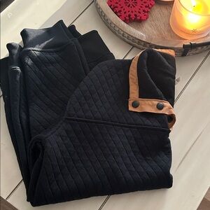 Quilted Black Pullover with Tan Accents
